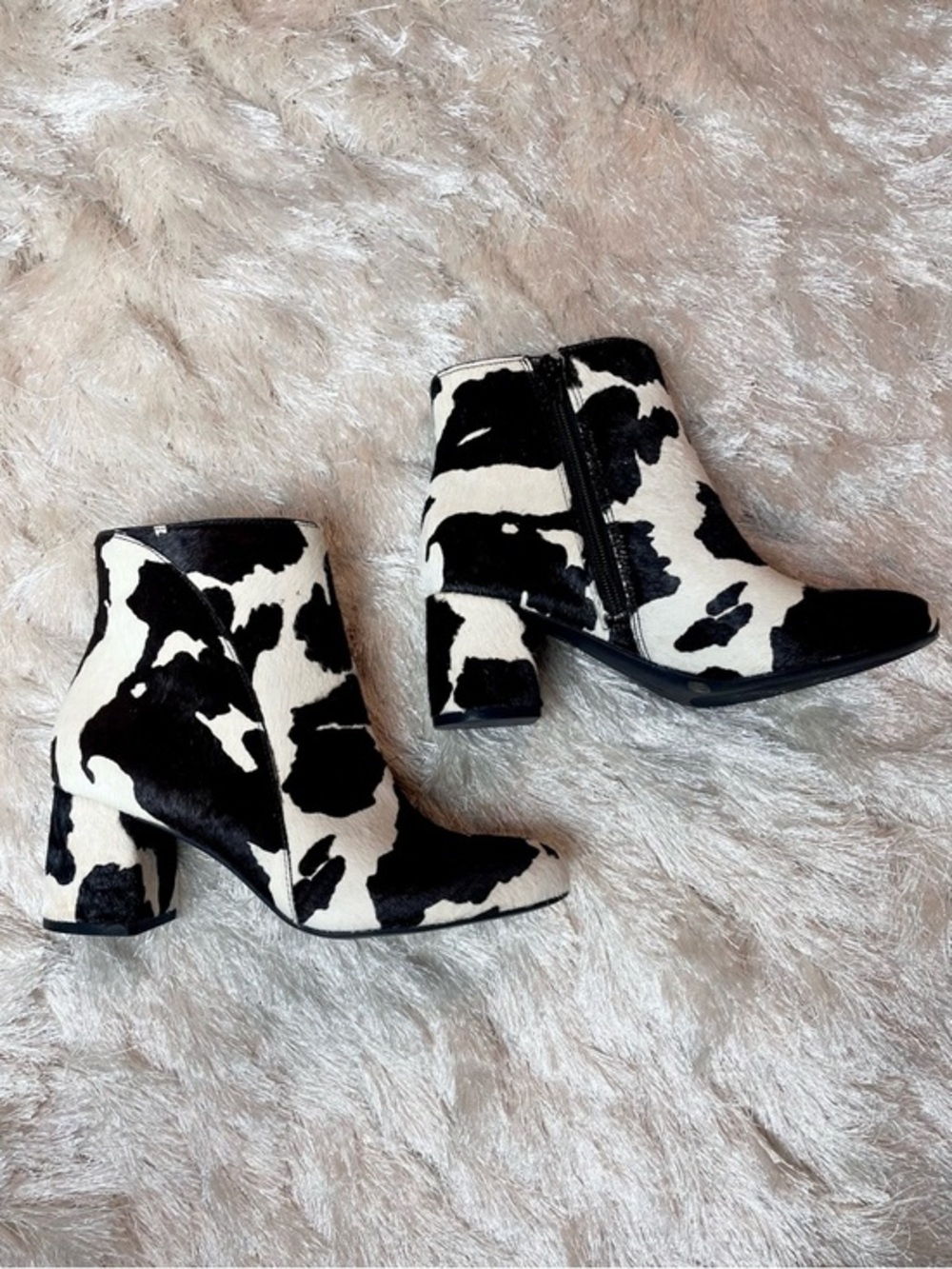 INC Black & White Farren Cow Hair Block Heel Ankle Boots